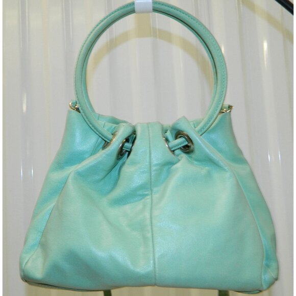 Mint Green Wilsons Leather Maxima Drawstring Handbag Dual Straps  Adj Crossbody - Picture 6 of 12